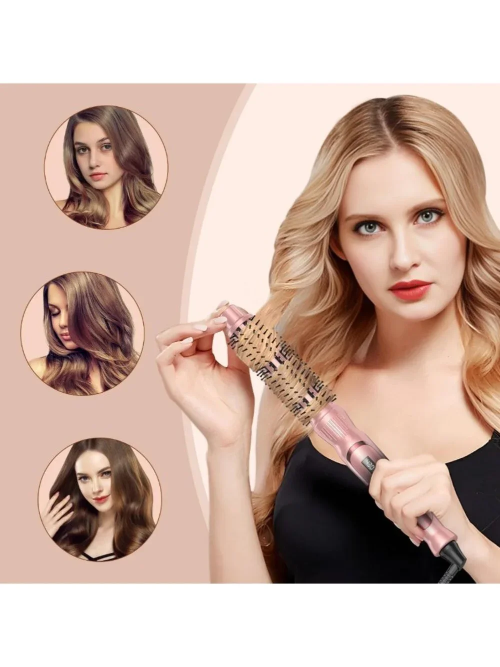 Heated 1-Inch Curling Brush - Round Hair Styler for Volume & Curls